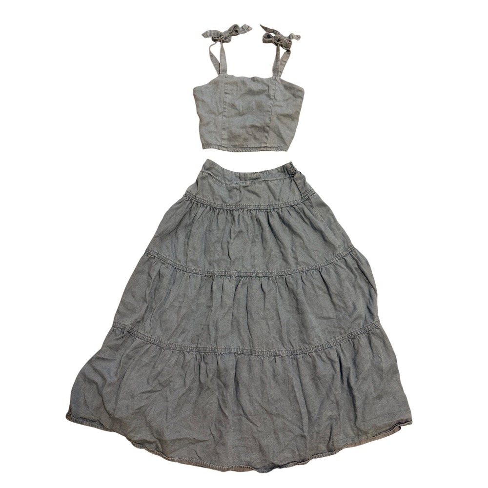 Xtraordinary 2 Piece Skirt Set Kids Small Blue NWOT Cami Tiered Maxi Chambray